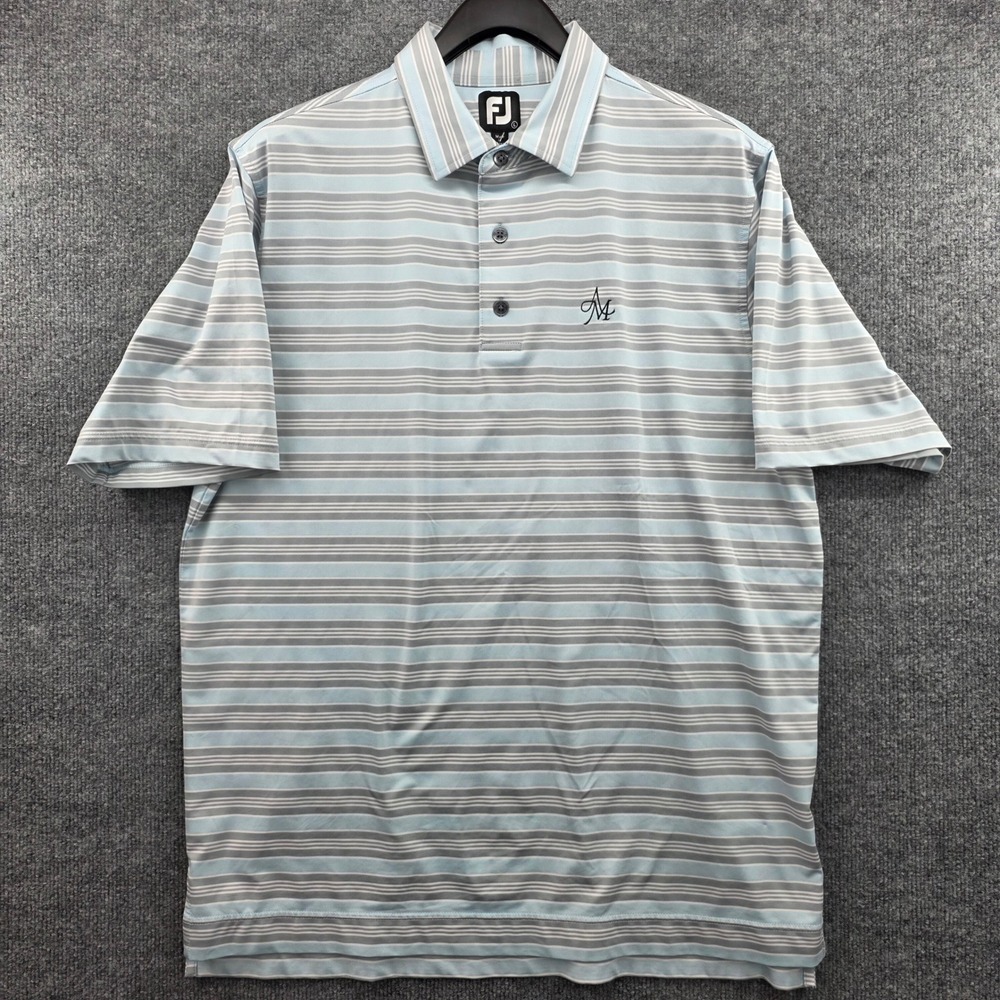 Footjoy FJ Mens Large Golf Polo Shirt Light Blue Grey Stripe Short‎ Sleeve